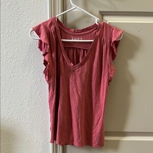 LOFT Women's Pink Ruffle Sleeve Top